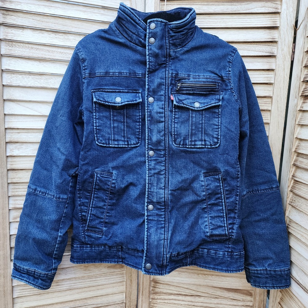 Levi's MEDIUM Blue Cotton Blend Quilted Military Trucker Jacket Retro Grunge Y2K